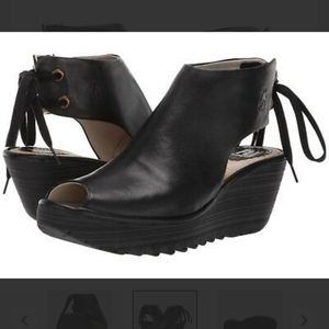 Black Peep-Toe Wedge Sandals